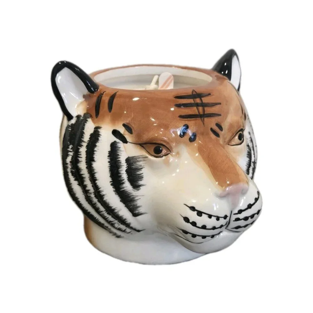 New Ceramic Lion Black & Brown Safari Jungle Animal Candle Room Decor